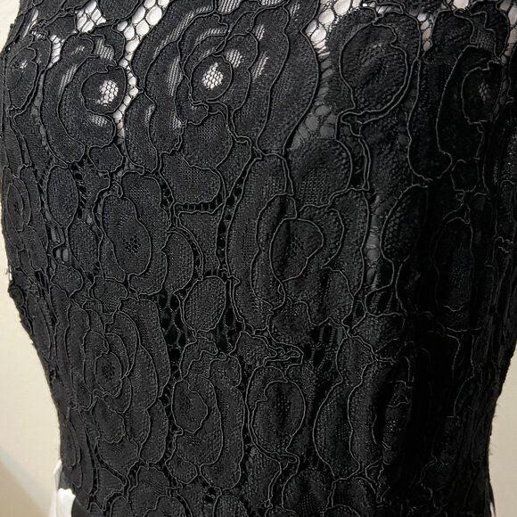 Ellen Tracy Size 12 Black Lace Floral Fit & Flare Midi Dress Formal Party - Picture 4 of 12